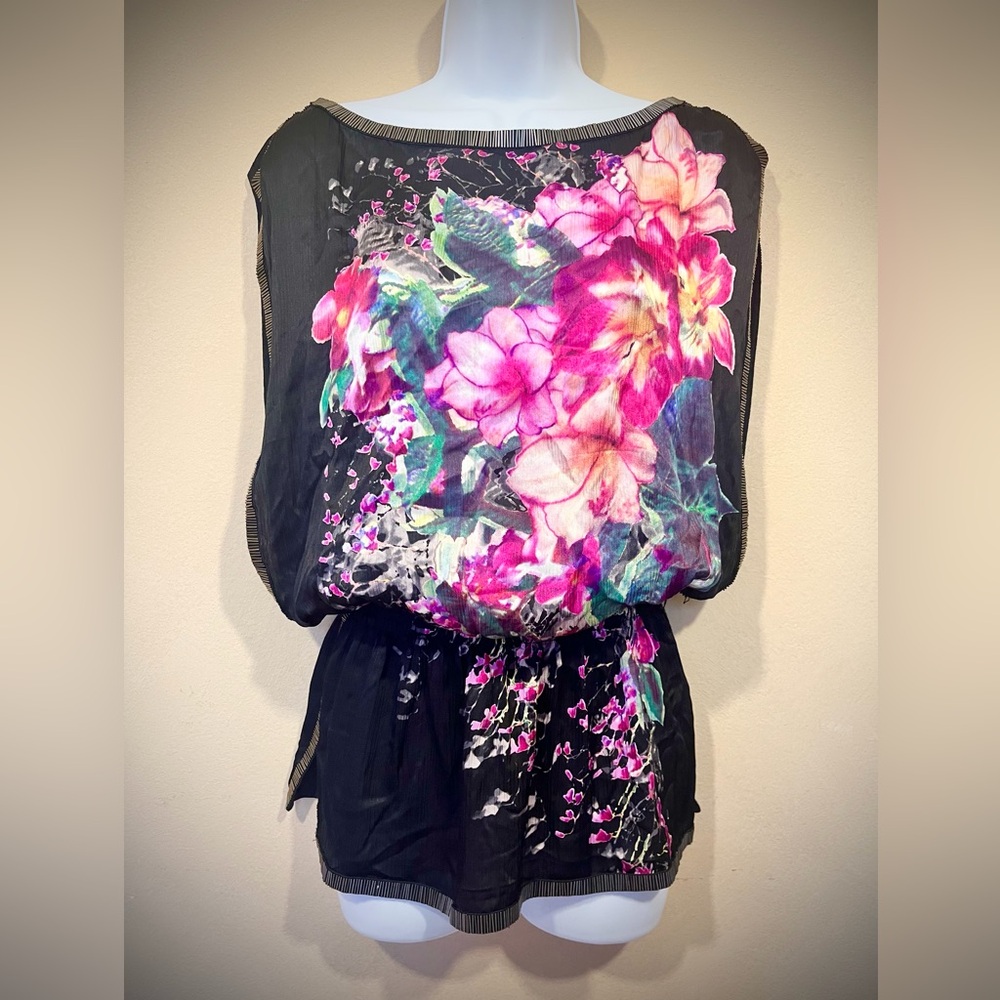 Bebe Silk Floral Tunic Top